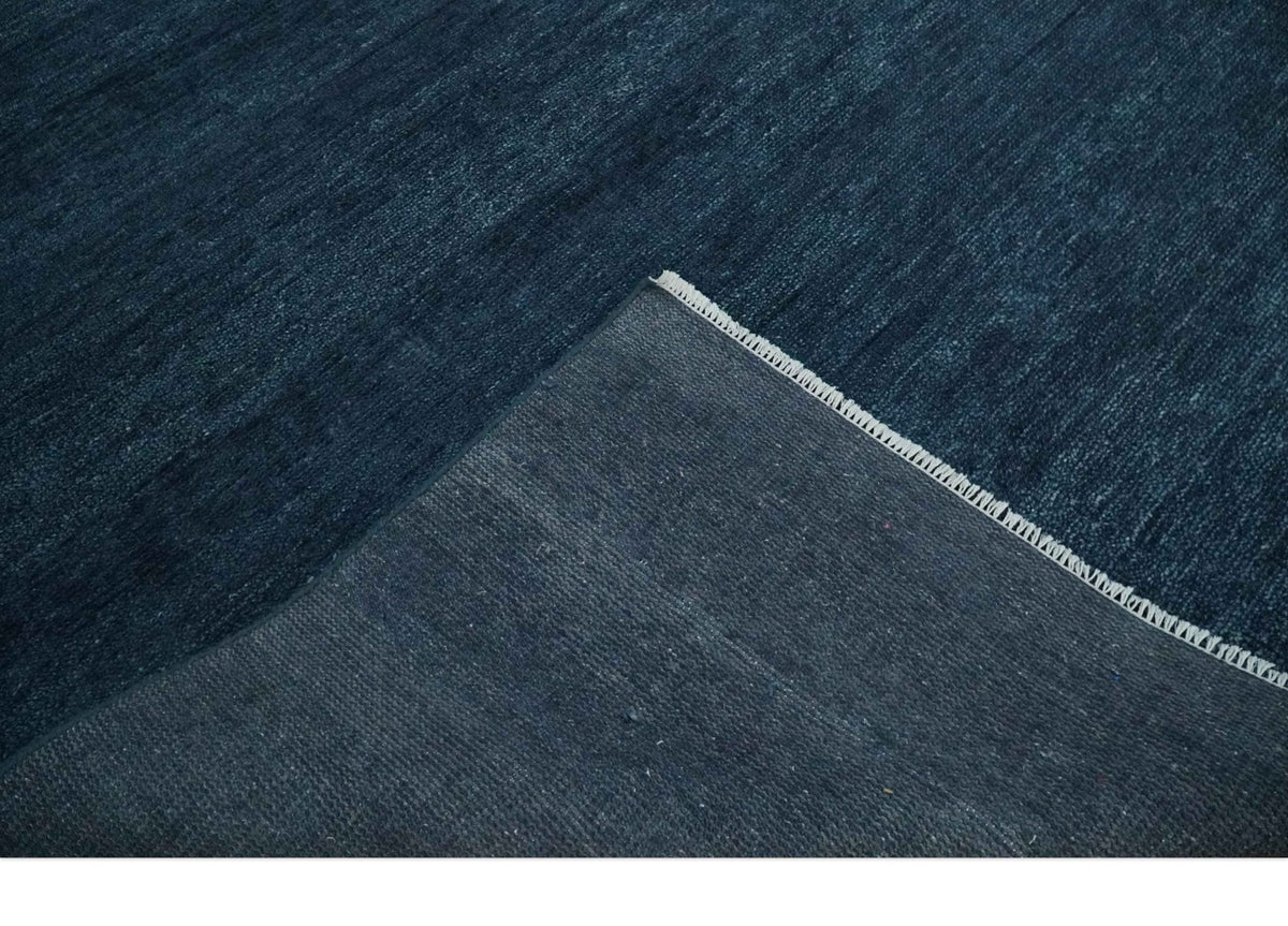 Custom Made Midnight blue Solid Hand knotted Modern wool Area Rug.