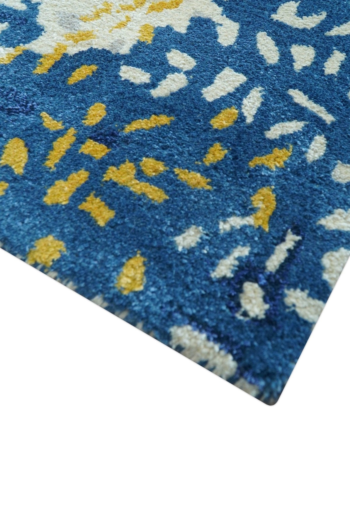 Custom Made Modern Abstract Blue And Beige Hand Tufted Wool-Art Silk Rug.