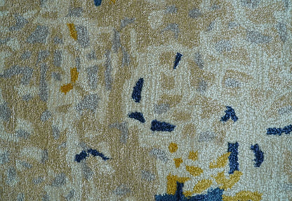 Custom Made Modern Abstract Blue And Beige Hand Tufted Wool-Art Silk Rug.