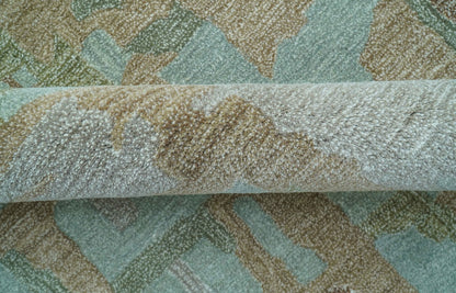 Custom Made Modern Abstract Blue Hand Tufted Wool Area Rug.
