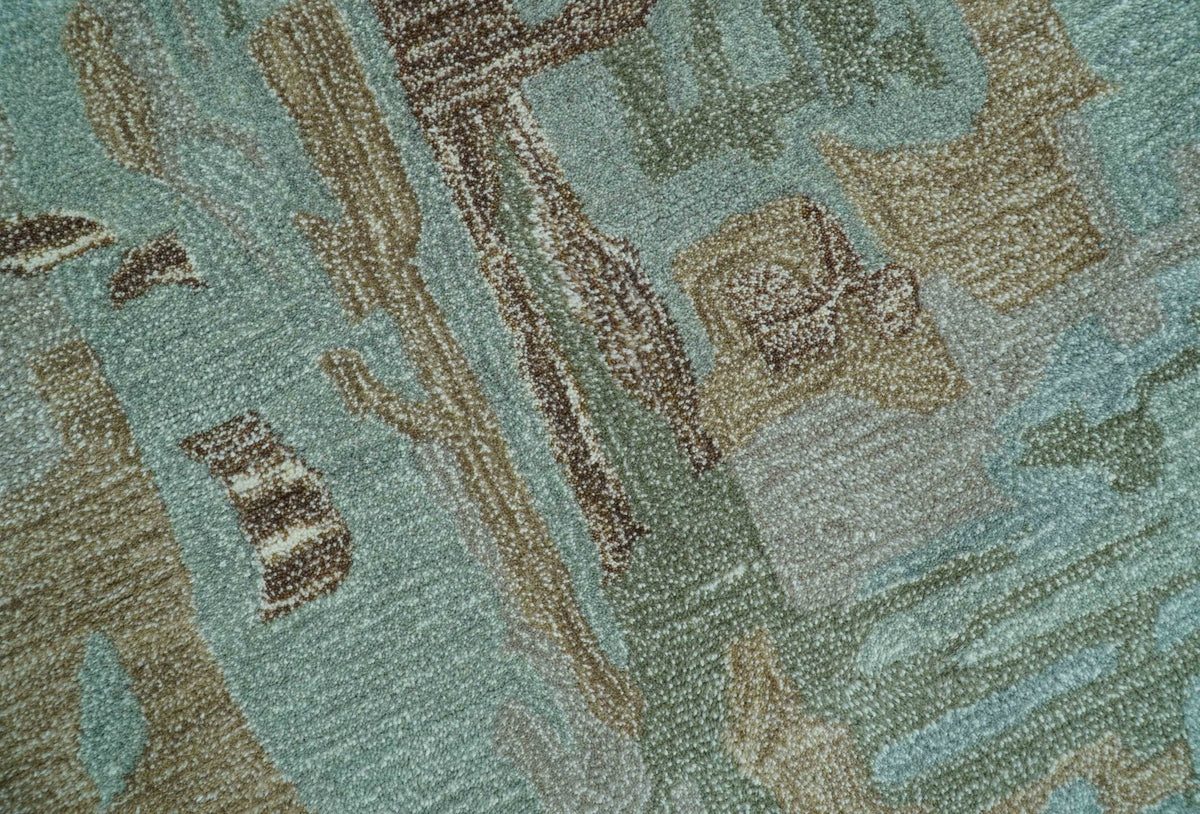 Custom Made Modern Abstract Blue Hand Tufted Wool Area Rug.