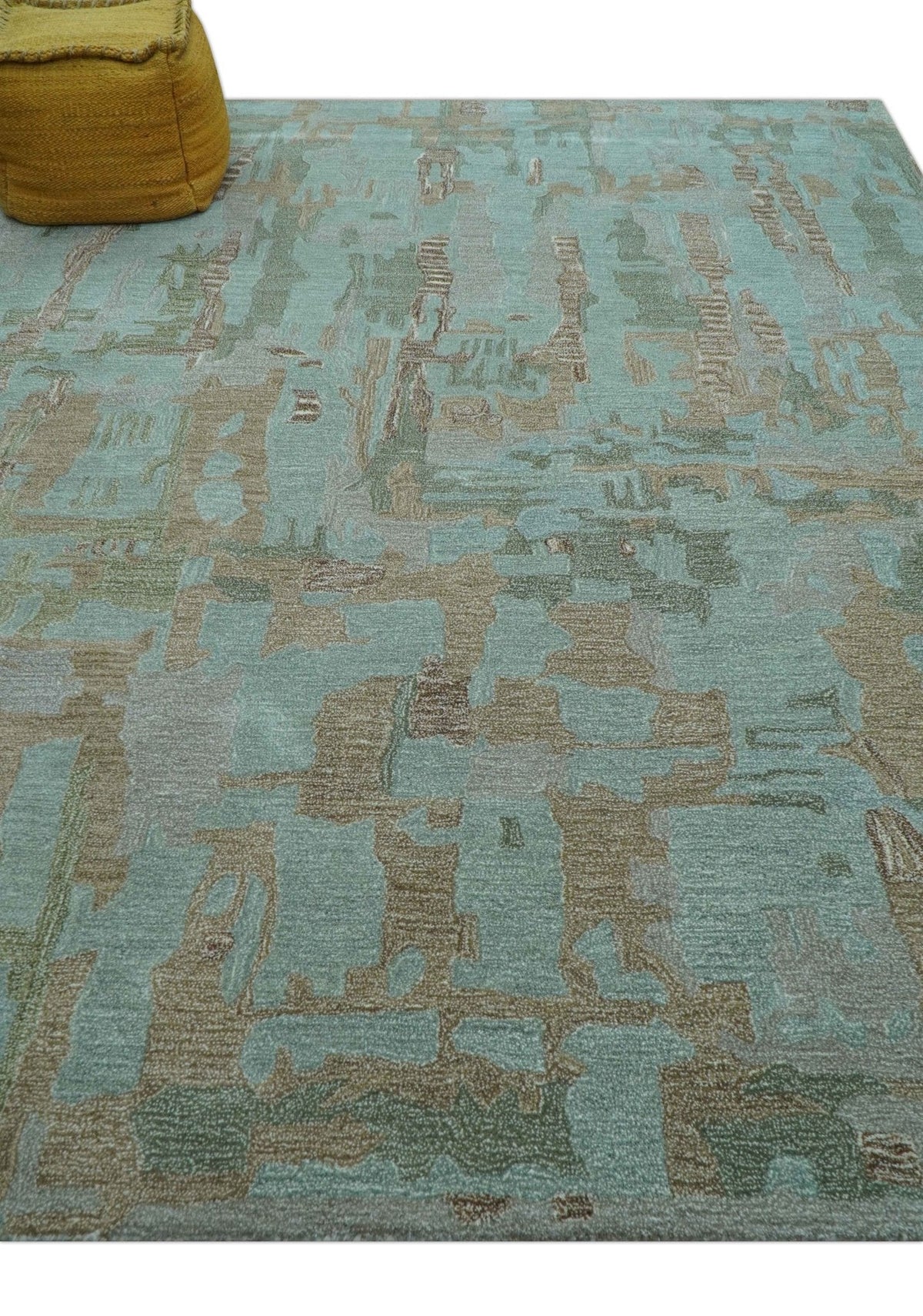 Custom Made Modern Abstract Blue Hand Tufted Wool Area Rug.