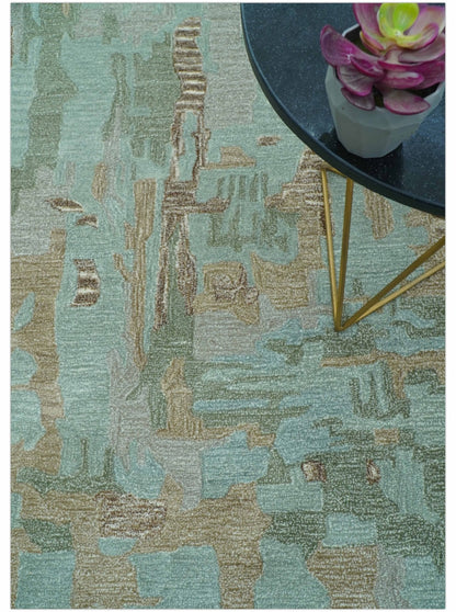 Custom Made Modern Abstract Blue Hand Tufted Wool Area Rug.