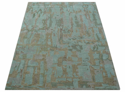 Custom Made Modern Abstract Blue Hand Tufted Wool Area Rug.