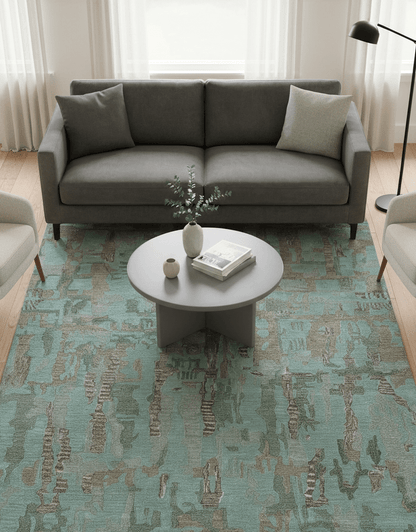Custom Made Modern Abstract Blue Hand Tufted Wool Area Rug.