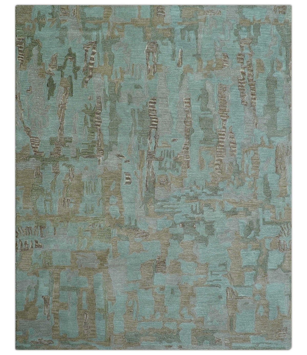 Custom Made Modern Abstract Blue Hand Tufted Wool Area Rug.