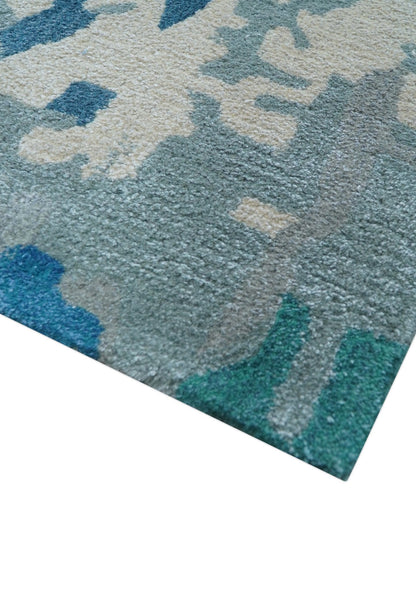 Custom Made Modern Abstract Blue Hand Tufted Wool Art-Silk Rug.