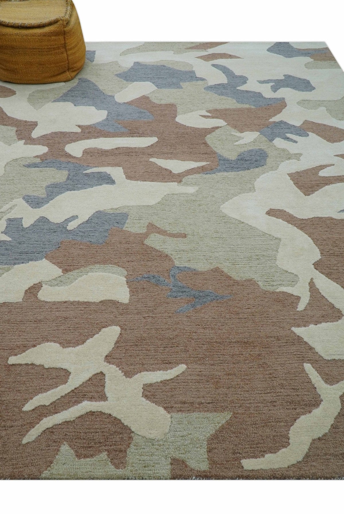 Custom Made Modern Abstract Design Beige Hand Tufted Wool Area Rug.