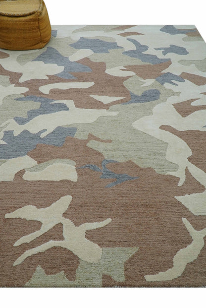 Custom Made Modern Abstract Design Beige Hand Tufted Wool Area Rug.
