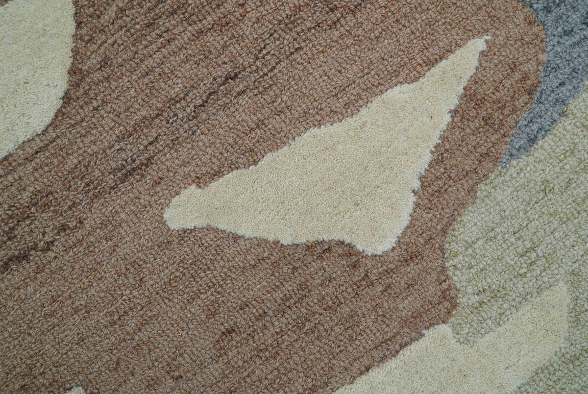 Custom Made Modern Abstract Design Beige Hand Tufted Wool Area Rug.