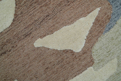 Custom Made Modern Abstract Design Beige Hand Tufted Wool Area Rug.