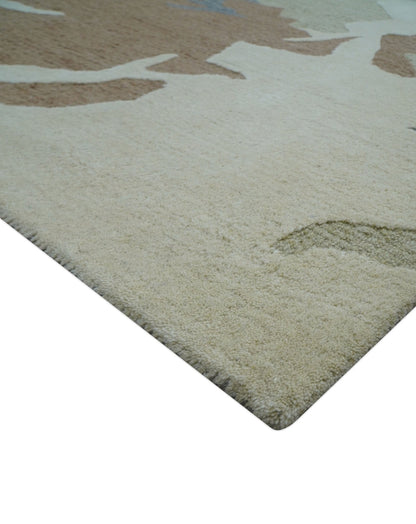 Custom Made Modern Abstract Design Beige Hand Tufted Wool Area Rug.