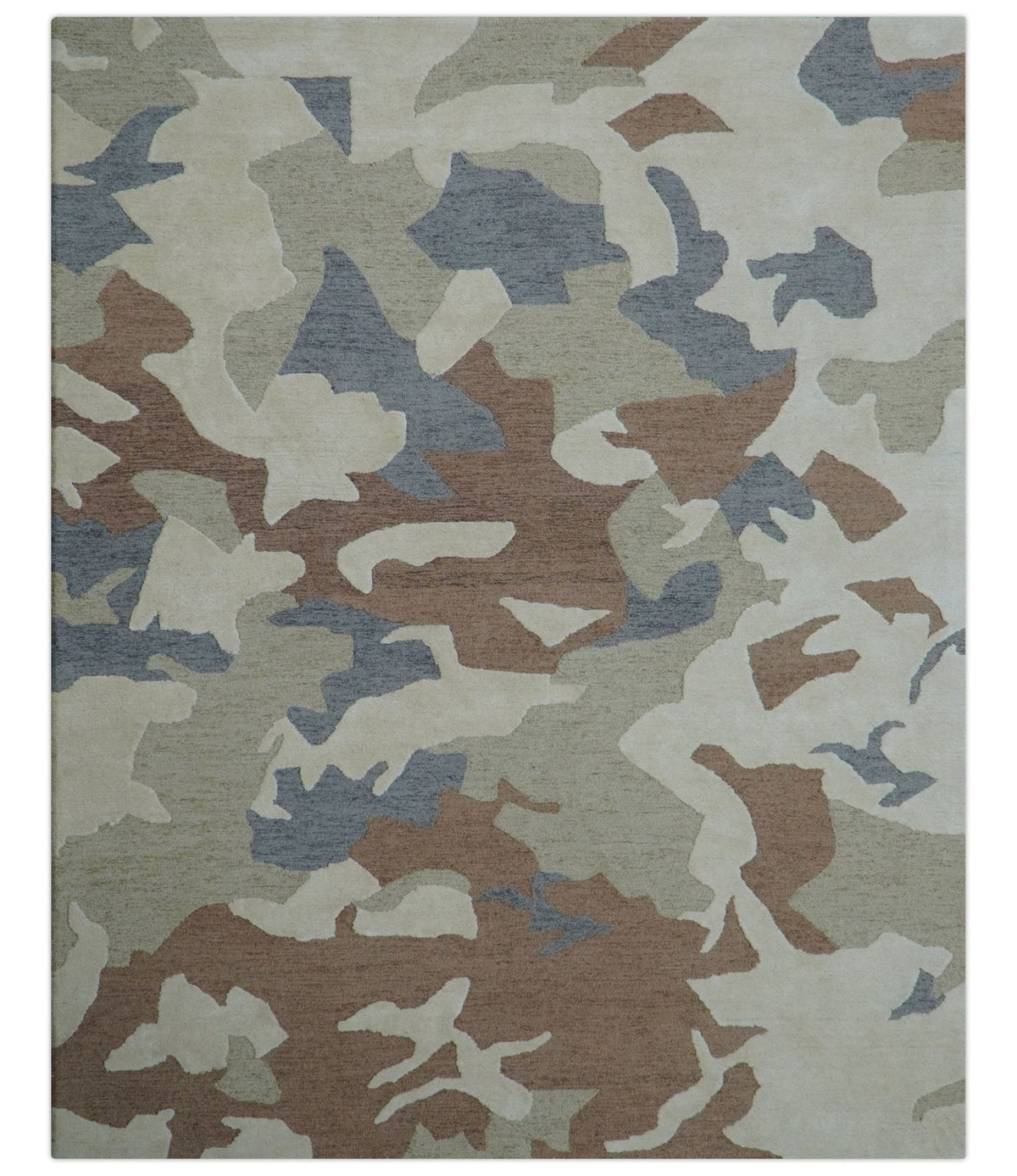 Custom Made Modern Abstract Design Beige Hand Tufted Wool Area Rug.