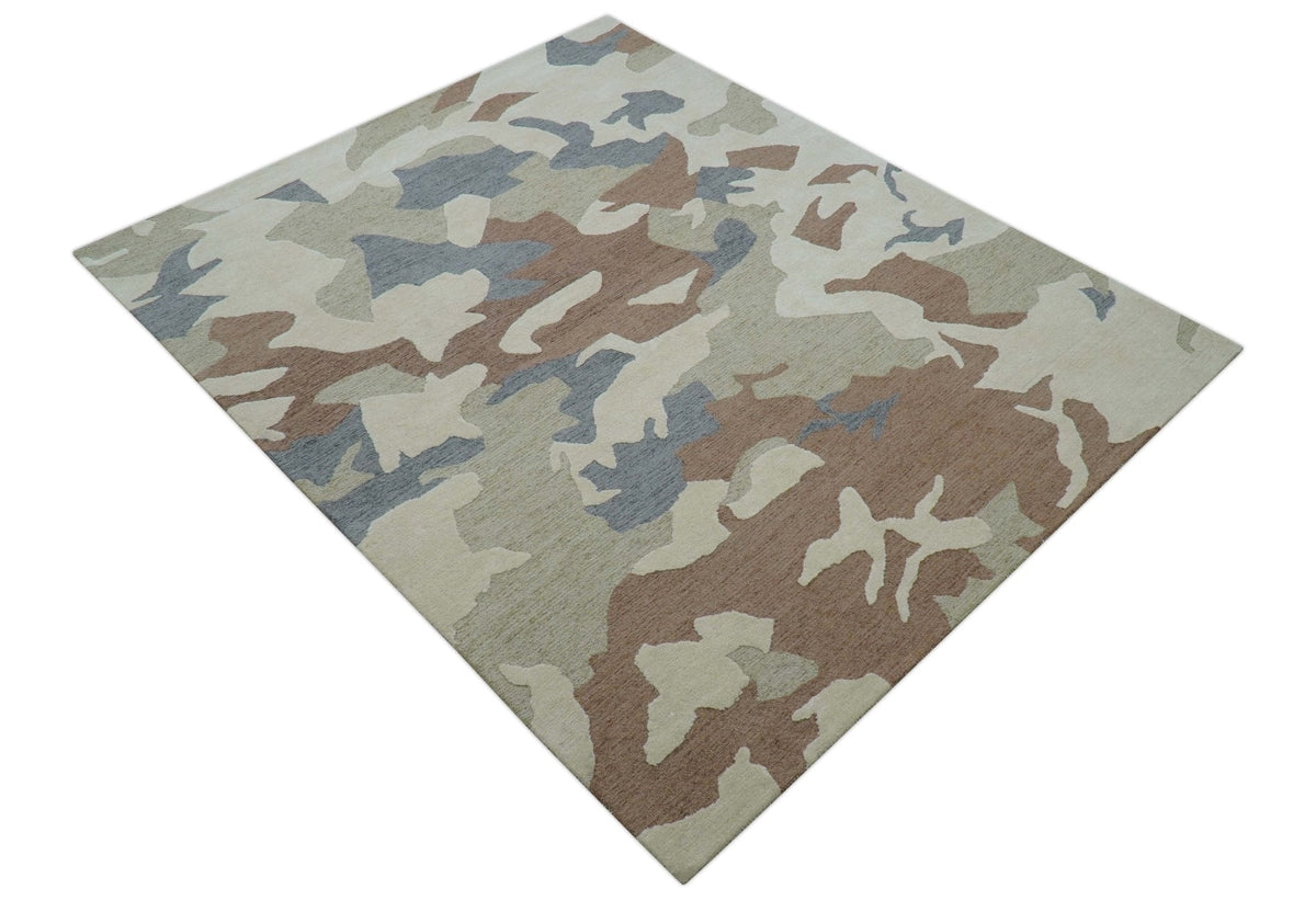 Custom Made Modern Abstract Design Beige Hand Tufted Wool Area Rug.