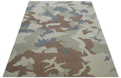 Custom Made Modern Abstract Design Beige Hand Tufted Wool Area Rug.