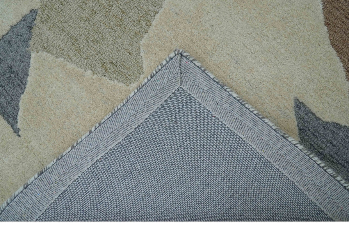 Custom Made Modern Abstract Design Beige Hand Tufted Wool Area Rug.