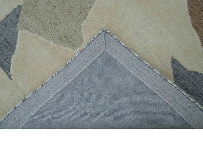 Custom Made Modern Abstract Design Beige Hand Tufted Wool Area Rug.