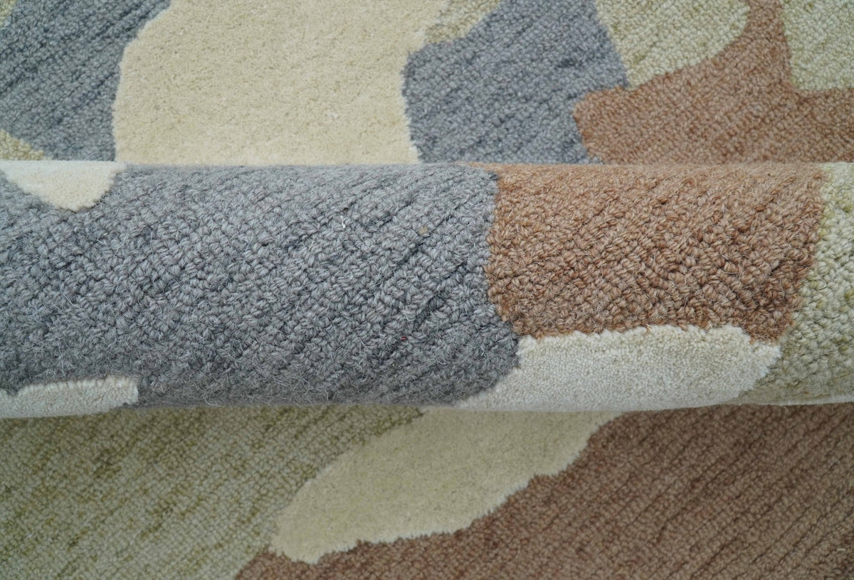 Custom Made Modern Abstract Design Beige Hand Tufted Wool Area Rug.