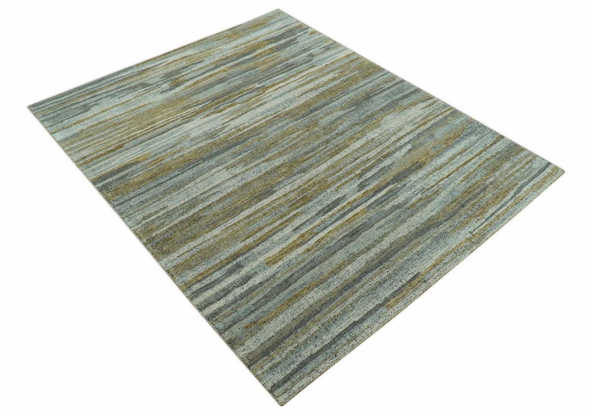 Custom Made Modern Abstract Design Brown And Gray Hand Knotted Wool Area Rug.