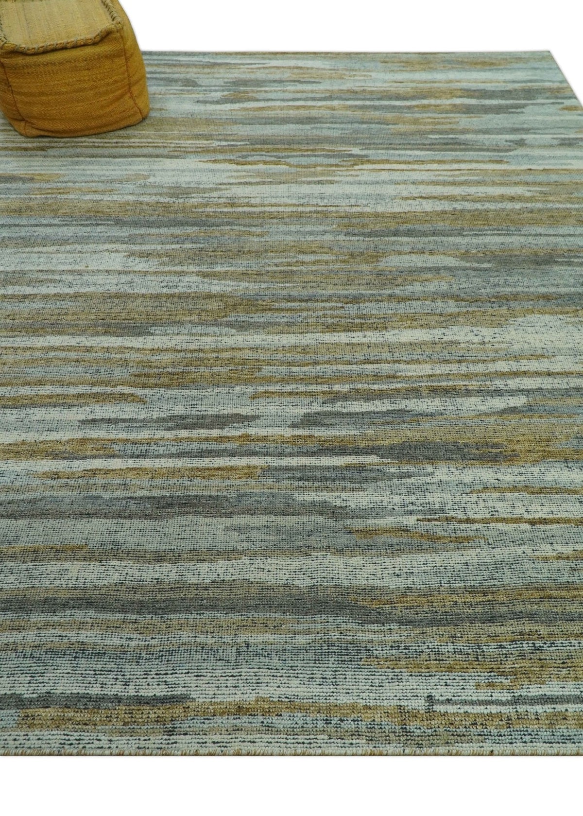 Custom Made Modern Abstract Design Brown And Gray Hand Knotted Wool Area Rug.