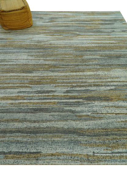 Custom Made Modern Abstract Design Brown And Gray Hand Knotted Wool Area Rug.