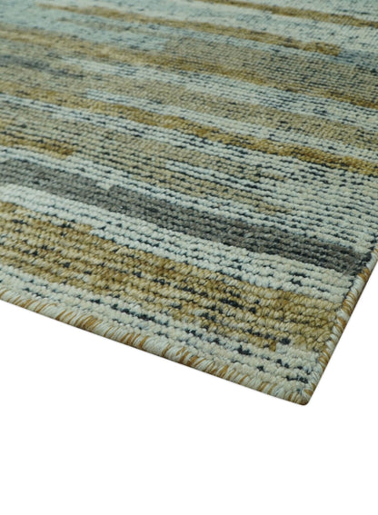 Custom Made Modern Abstract Design Brown And Gray Hand Knotted Wool Area Rug.
