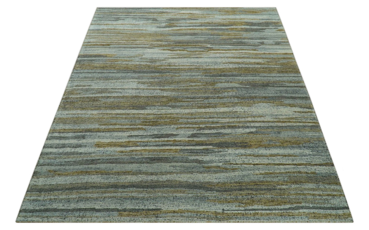 Custom Made Modern Abstract Design Brown And Gray Hand Knotted Wool Area Rug.
