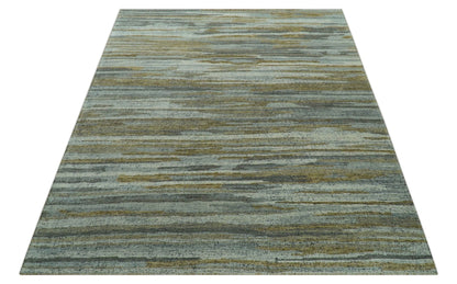 Custom Made Modern Abstract Design Brown And Gray Hand Knotted Wool Area Rug.