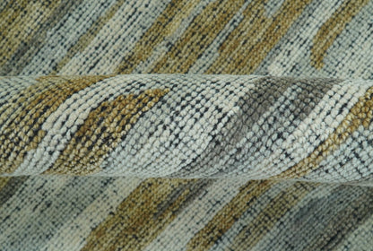 Custom Made Modern Abstract Design Brown And Gray Hand Knotted Wool Area Rug.