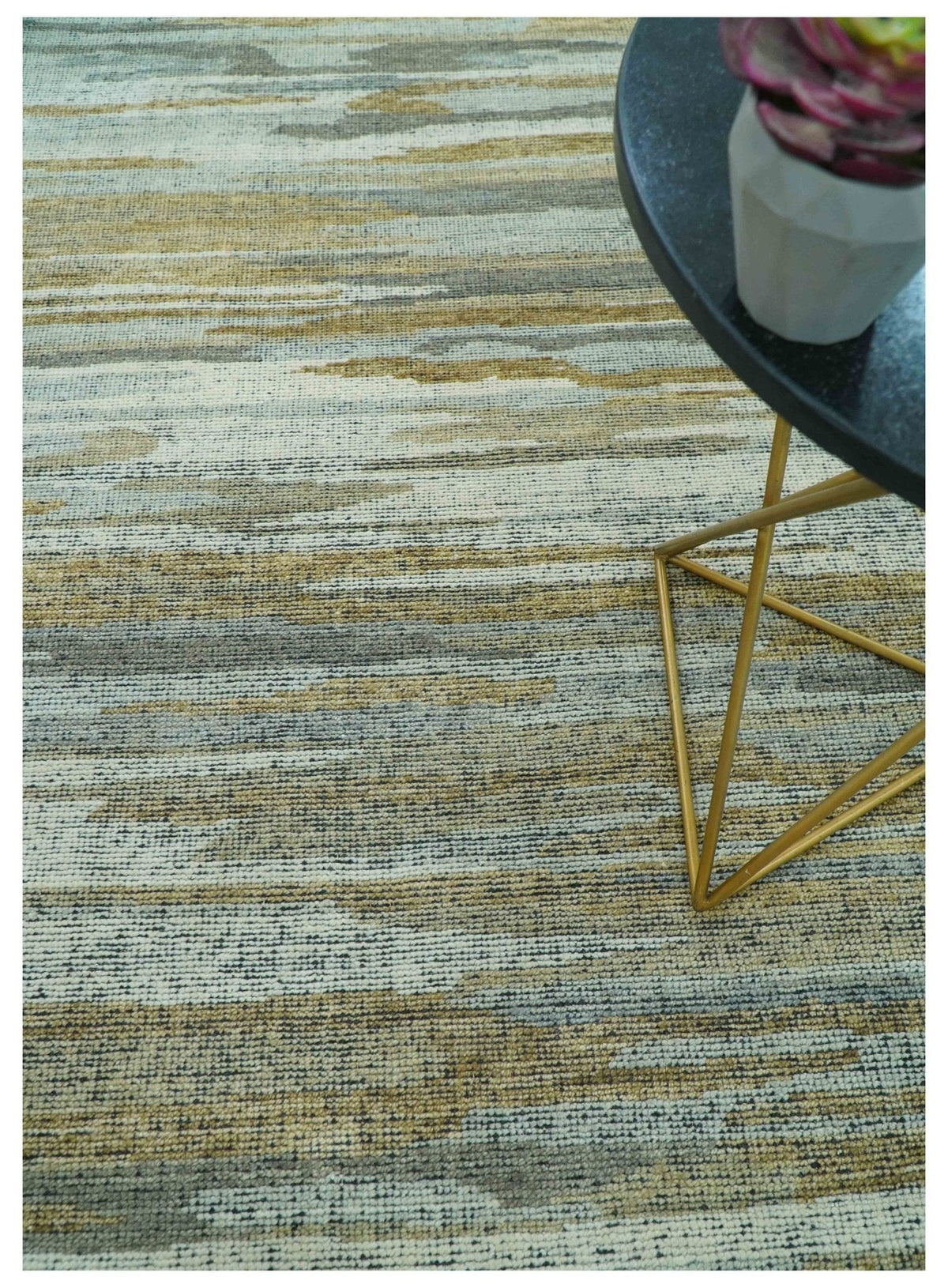 Custom Made Modern Abstract Design Brown And Gray Hand Knotted Wool Area Rug.