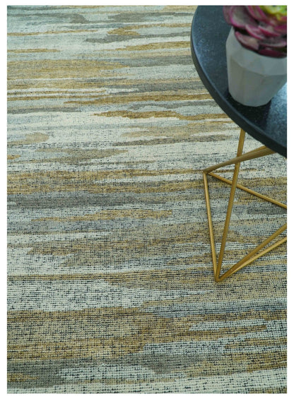 Custom Made Modern Abstract Design Brown And Gray Hand Knotted Wool Area Rug.