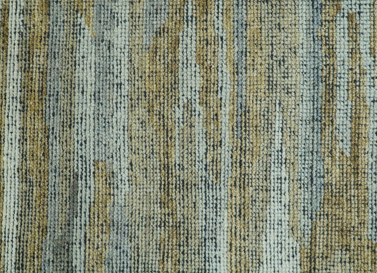 Custom Made Modern Abstract Design Brown And Gray Hand Knotted Wool Area Rug.