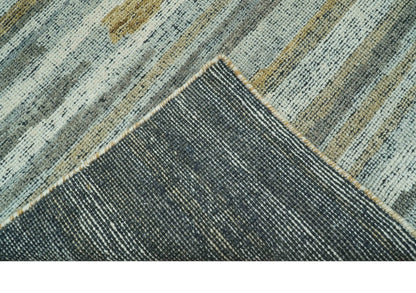 Custom Made Modern Abstract Design Brown And Gray Hand Knotted Wool Area Rug.