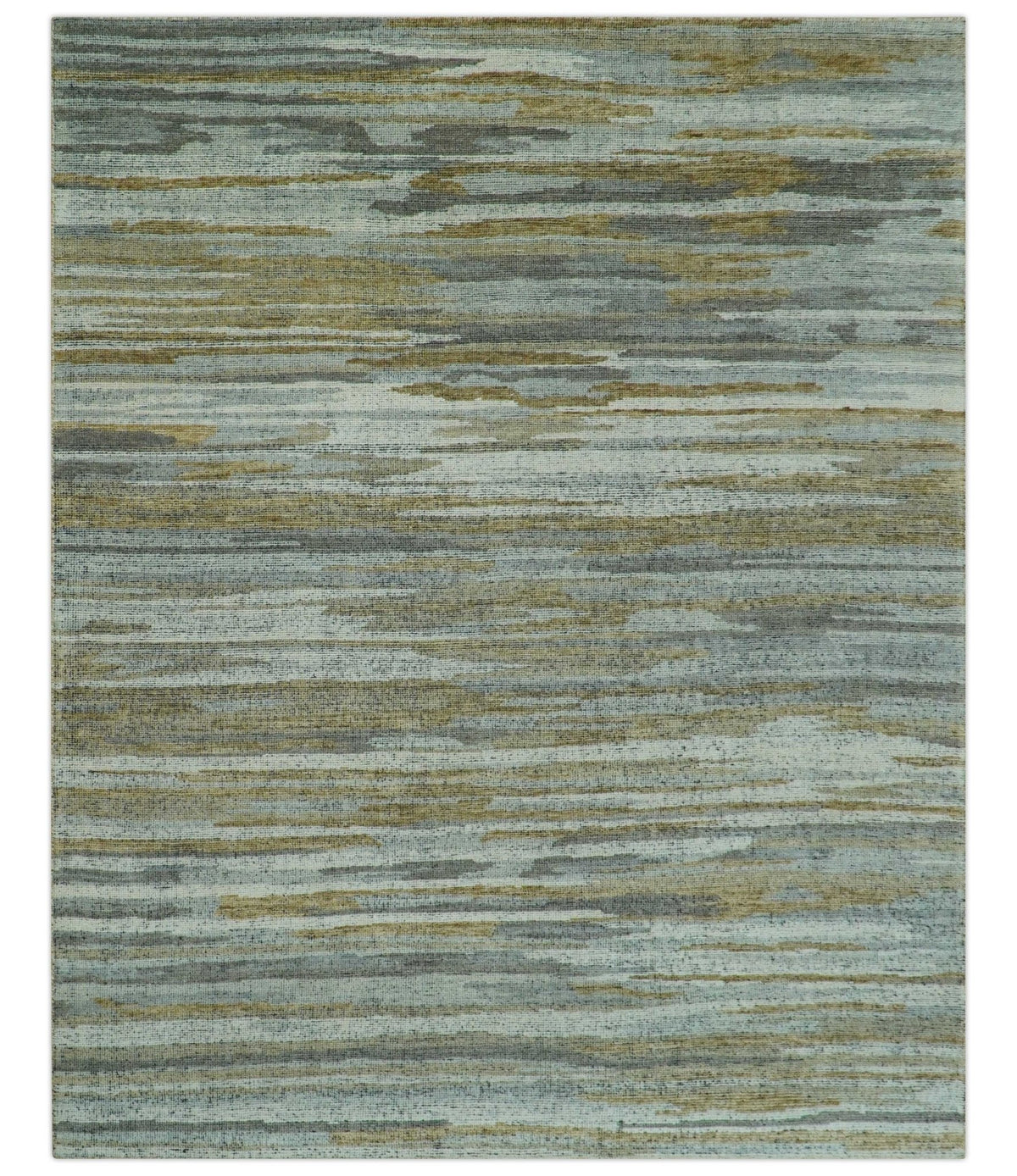 Custom Made Modern Abstract Design Brown And Gray Hand Knotted Wool Area Rug.