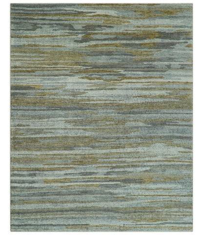 Custom Made Modern Abstract Design Brown And Gray Hand Knotted Wool Area Rug.