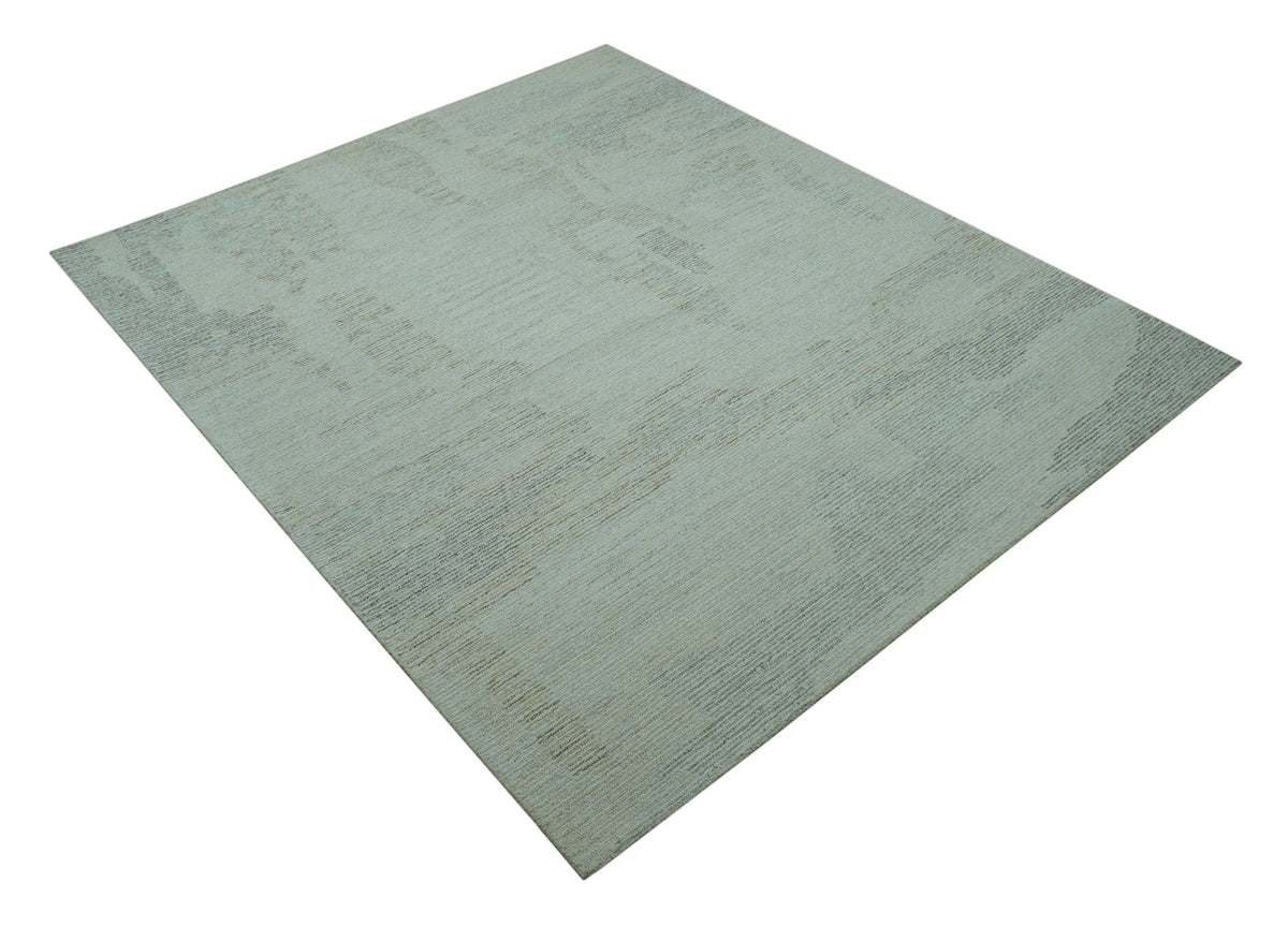 Custom Made Modern Abstract Design Ivory, Blue and Brown Hand Tufted Wool Area Rug.