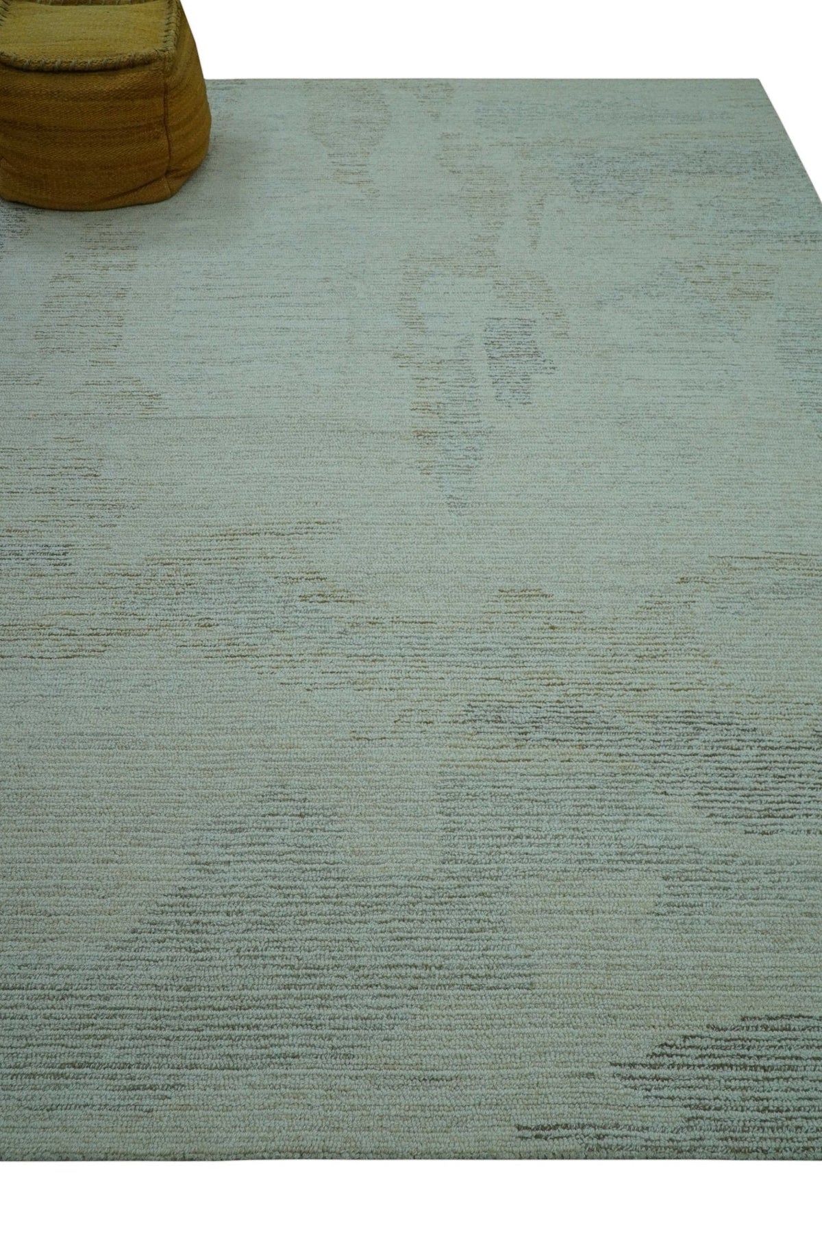 Custom Made Modern Abstract Design Ivory, Blue and Brown Hand Tufted Wool Area Rug.