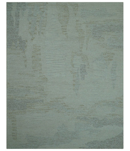 Custom Made Modern Abstract Design Ivory, Blue and Brown Hand Tufted Wool Area Rug.