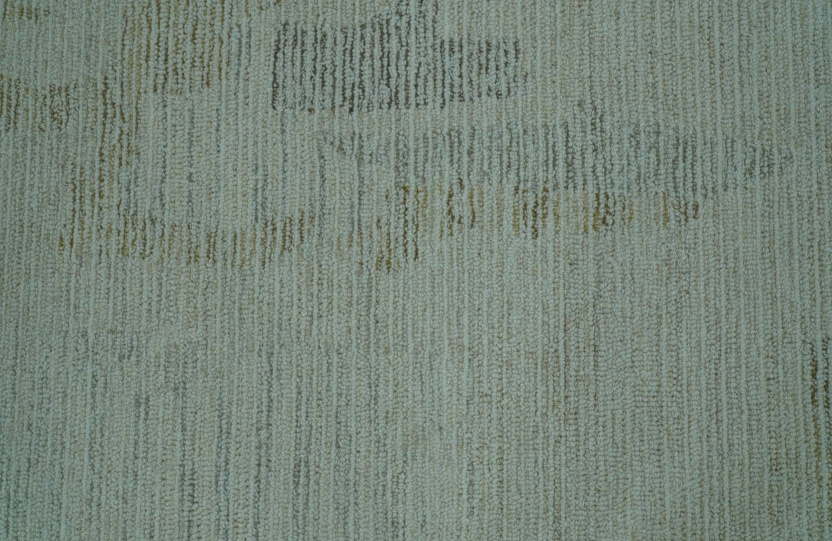 Custom Made Modern Abstract Design Ivory, Blue and Brown Hand Tufted Wool Area Rug.