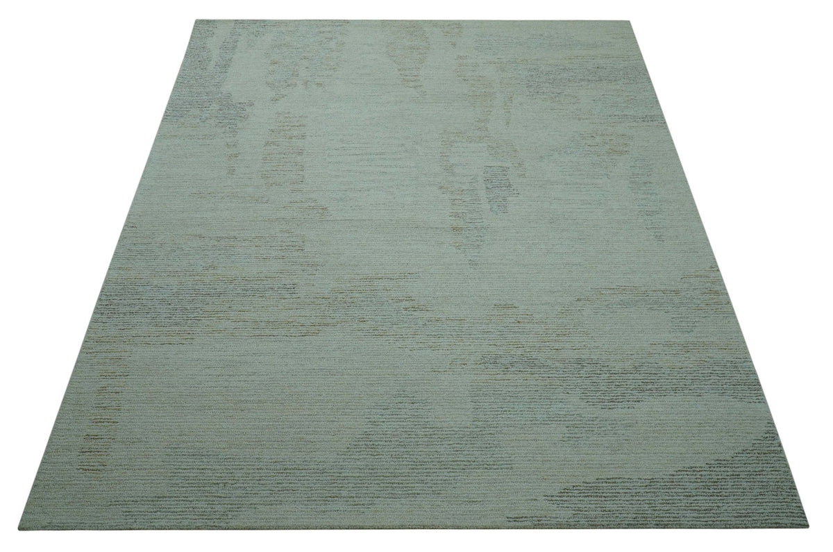 Custom Made Modern Abstract Design Ivory, Blue and Brown Hand Tufted Wool Area Rug.