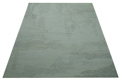 Custom Made Modern Abstract Design Ivory, Blue and Brown Hand Tufted Wool Area Rug.