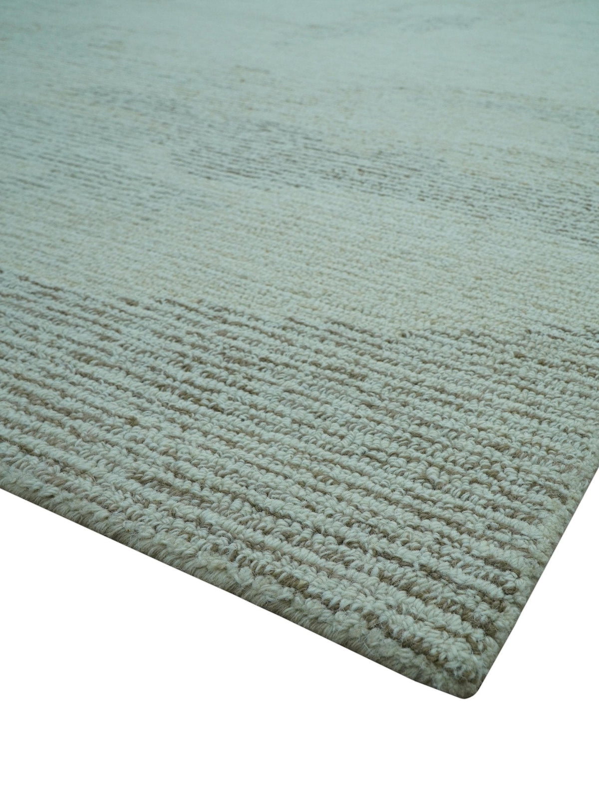 Custom Made Modern Abstract Design Ivory, Blue and Brown Hand Tufted Wool Area Rug.