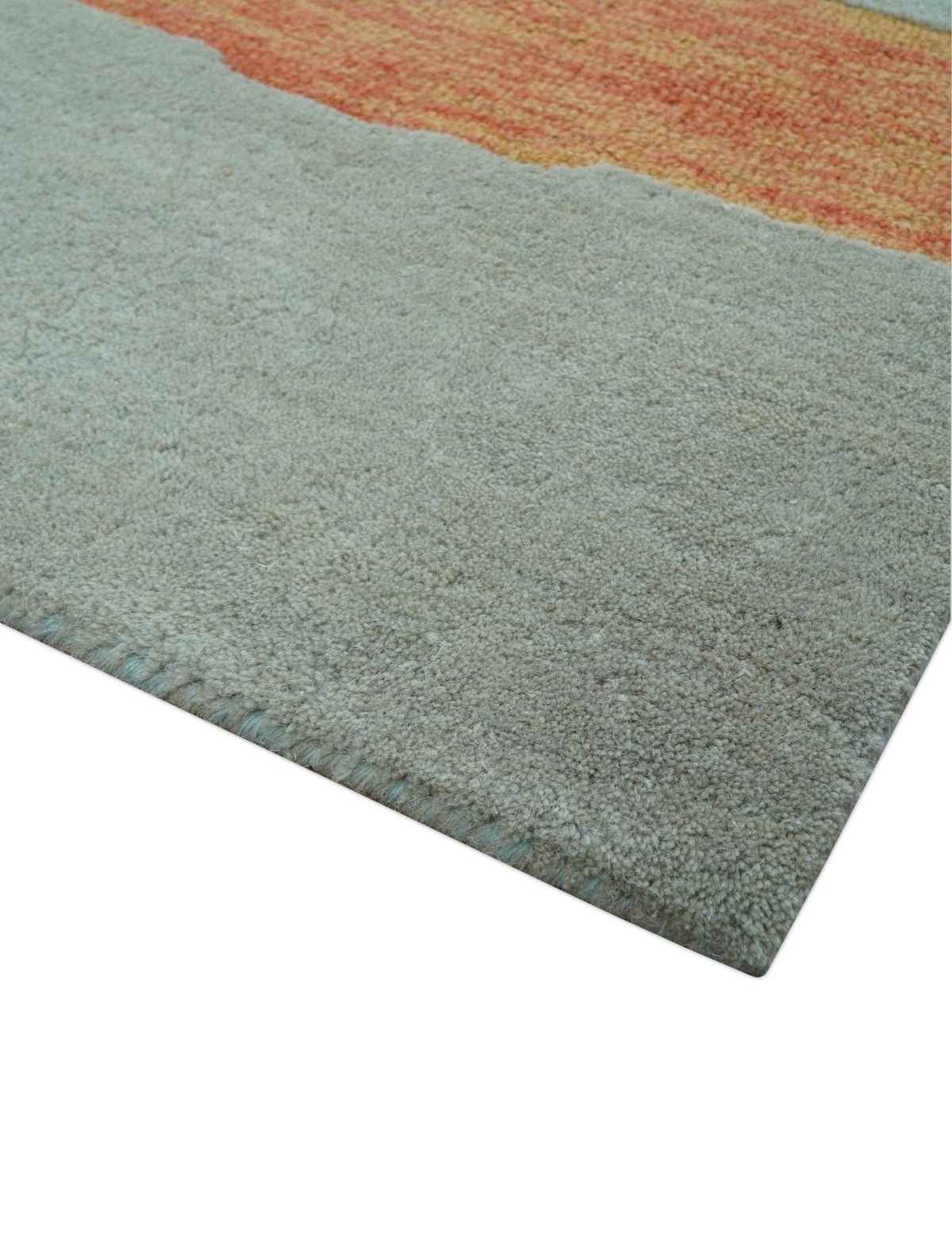 Custom Made Modern Abstract Gray And Blue Hand Tufted Wool Area Rug.