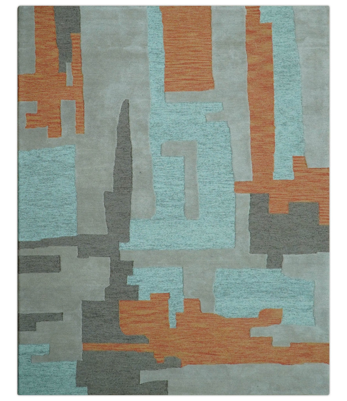 Custom Made Modern Abstract Gray And Blue Hand Tufted Wool Area Rug.