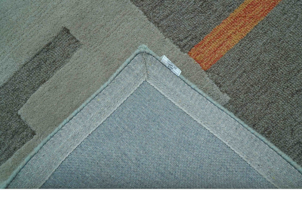 Custom Made Modern Abstract Gray And Blue Hand Tufted Wool Area Rug.