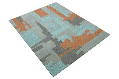 Custom Made Modern Abstract Gray And Blue Hand Tufted Wool Area Rug.