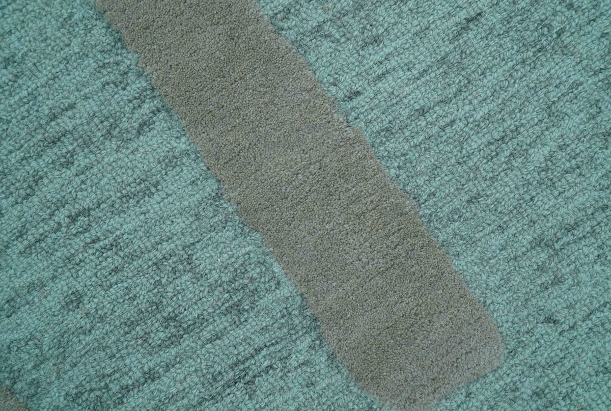 Custom Made Modern Abstract Gray And Blue Hand Tufted Wool Area Rug.