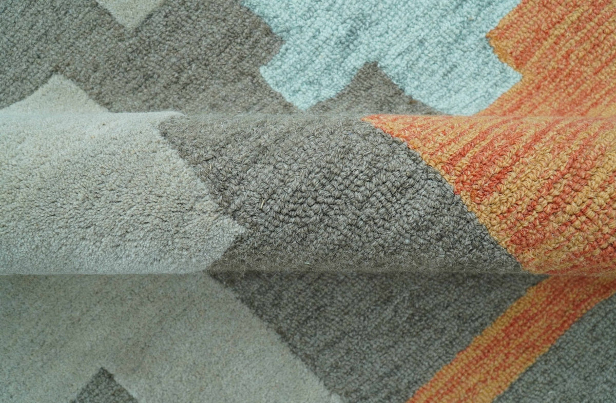 Custom Made Modern Abstract Gray And Blue Hand Tufted Wool Area Rug.