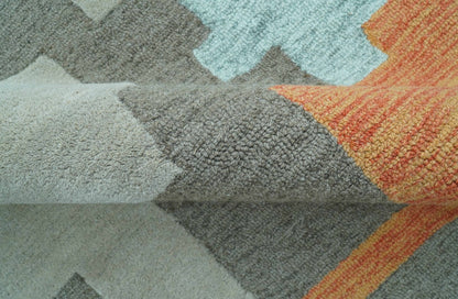 Custom Made Modern Abstract Gray And Blue Hand Tufted Wool Area Rug.