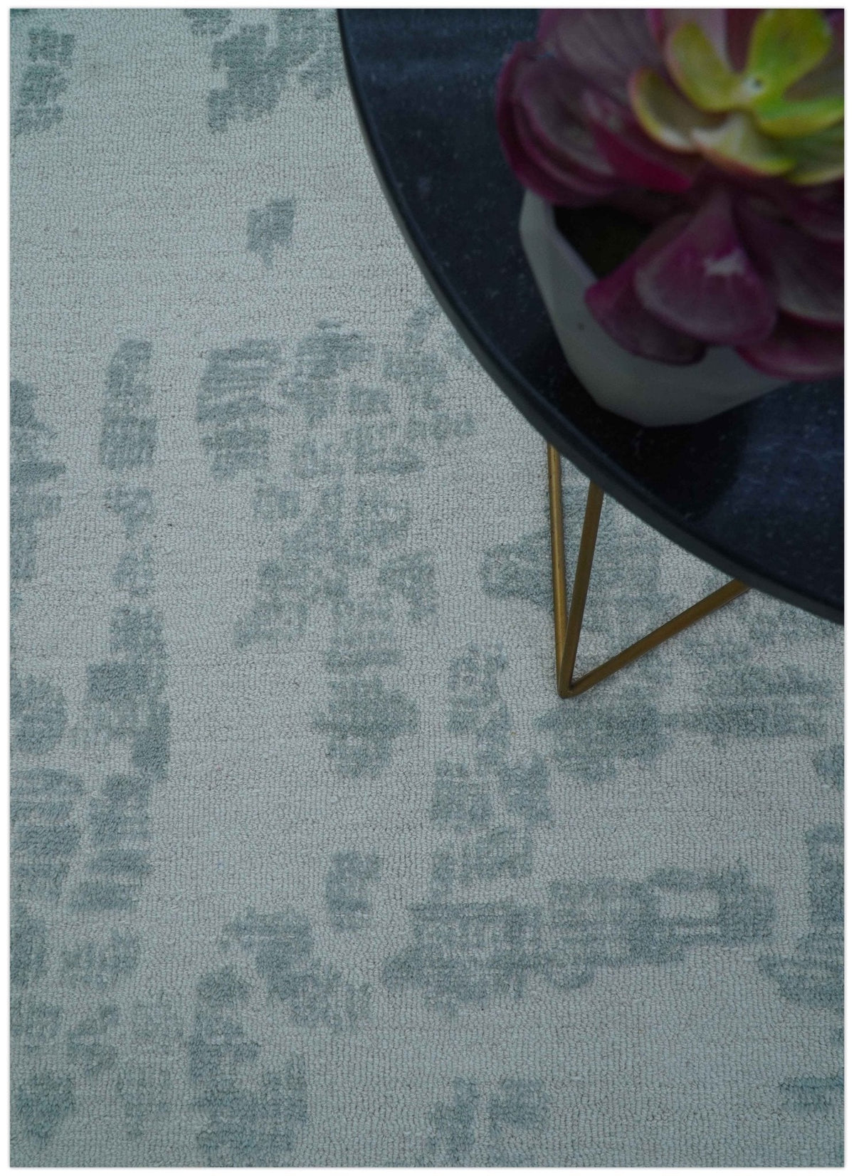 Custom Made Modern Abstract Gray Hand Tufted wool rug.